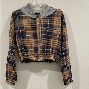 Plaid Cropped Jacket with Hood